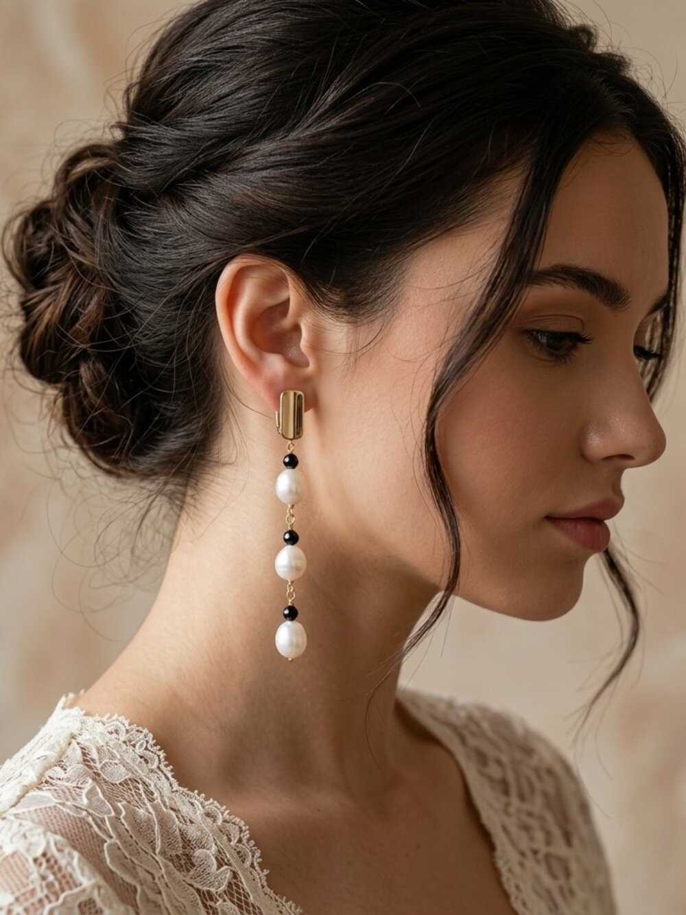 Pearl & Black Spinel Dangle Earrings, 14K Gold Filled